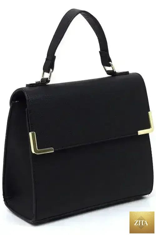 Vegan leather satchel bag with top handle and crossbody strap by Femstylo, featuring a sleek design and structured shape.