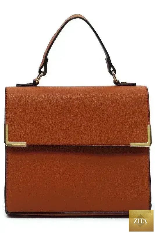 Vegan leather satchel bag with top handle and crossbody strap, Femstylo Bags & Wallets, stylish and functional accessory.