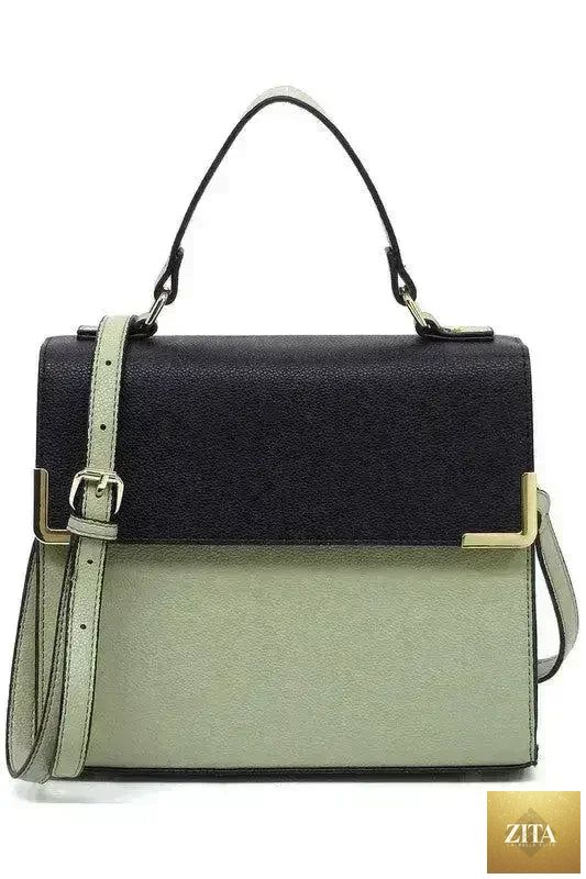 Femstylo vegan leather satchel with top handle and crossbody strap, showcasing sleek design and sturdy construction.