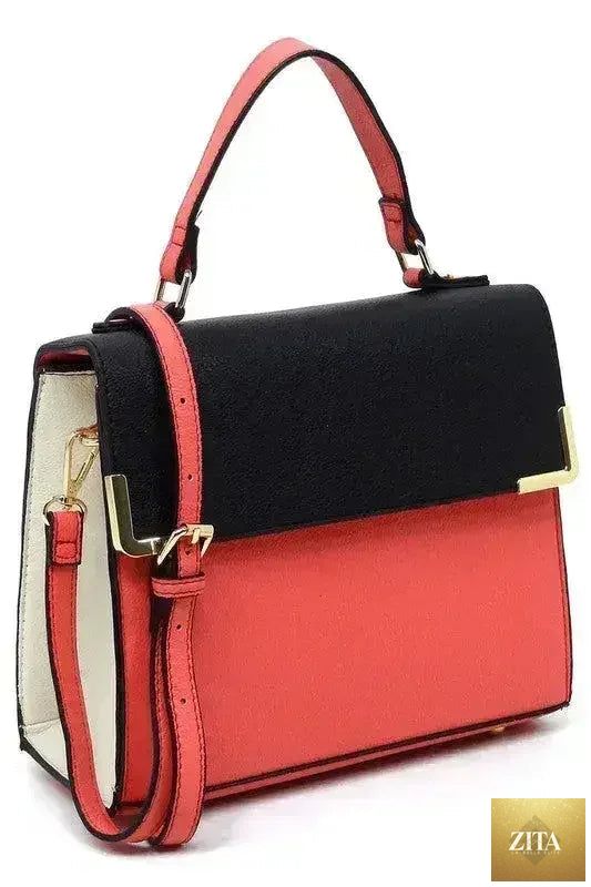 Vegan leather satchel bag from Femstylo with top handle and crossbody strap, featuring sleek design and durable material.