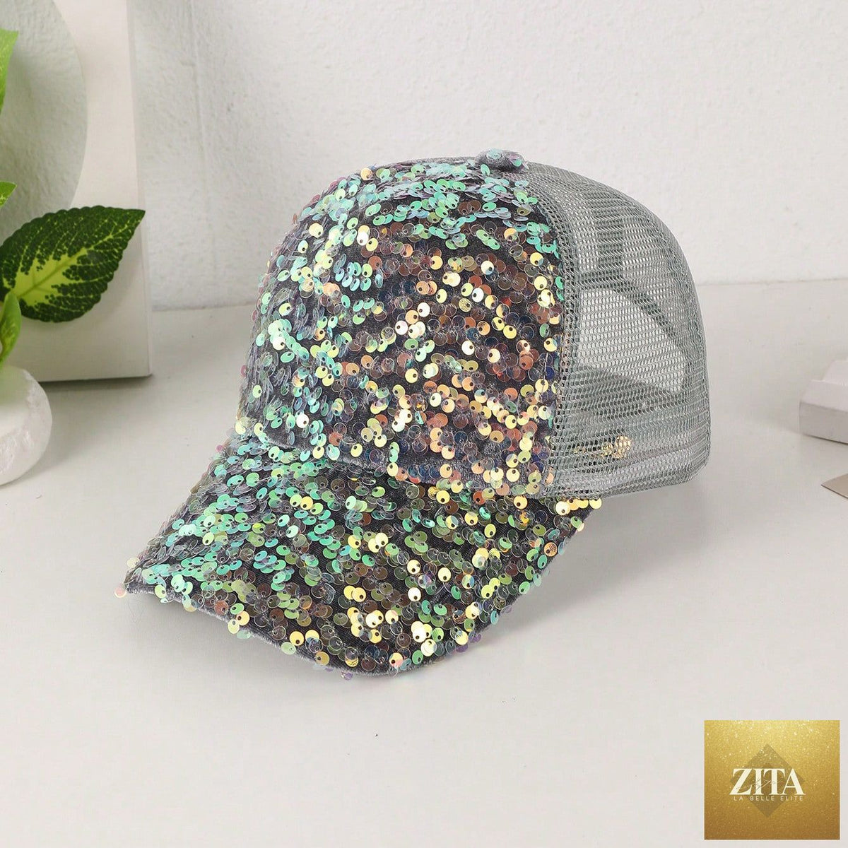 Zita La Belle Elite sequin-embroidered mesh baseball cap with sunshade, breathable trendy hat for casual wear