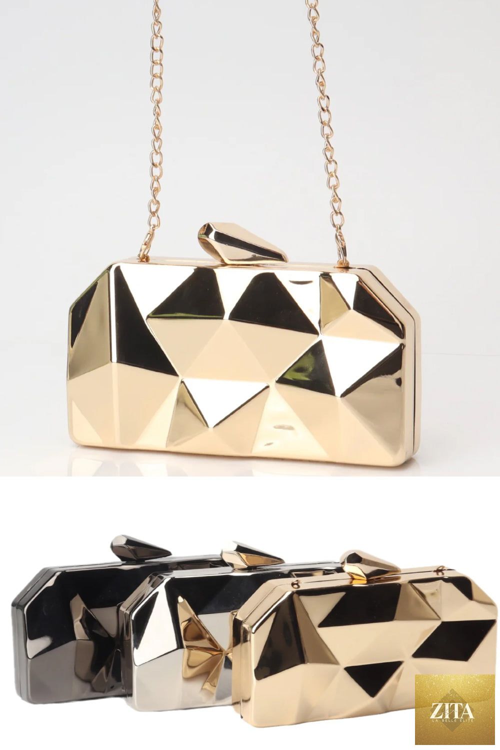 Geometric lattice acrylic evening bag for women with metal chain strap, stylish clutch purse for formal events.
