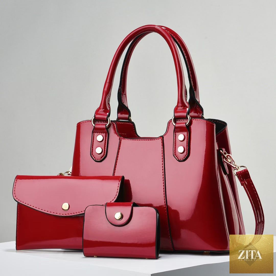Large three-piece set of Social Buzz eSIMs mother-and-child crossbody bags in stylish designs, displayed with multiple bags.