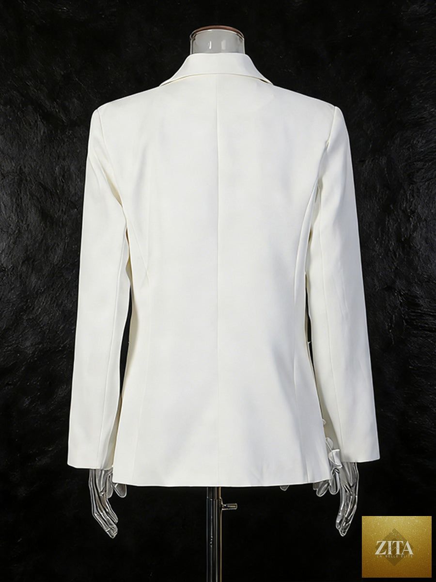 Women's elegant 3D floral loose-fit blazer by Zita La Belle Elite, regular length coat with a stylish floral design.
