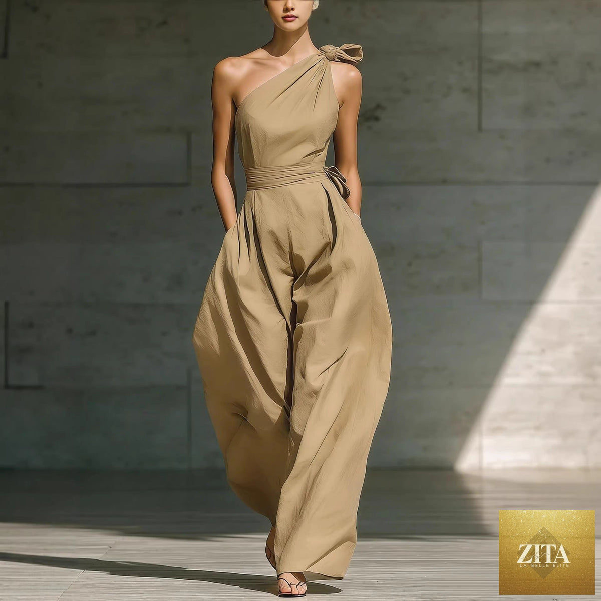 Women's sleeveless halter neck jumpsuit by Zita La Belle Elite, slim fit with cinched waist, available in six colors, sizes S to 2XL.