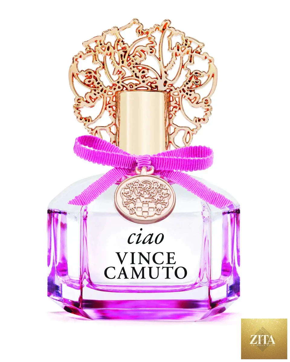 Vince Camuto Ciao women's perfume 3.4 oz EDP bottle with floral and fruity scent, displayed on a white background