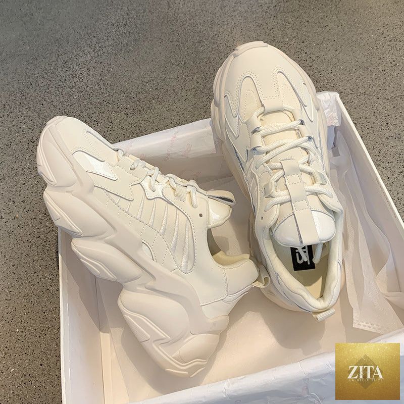 Elegant women's Stevvex sneakers with lace-up design, thick platform, leather upper, ideal for casual walking and everyday fashion.