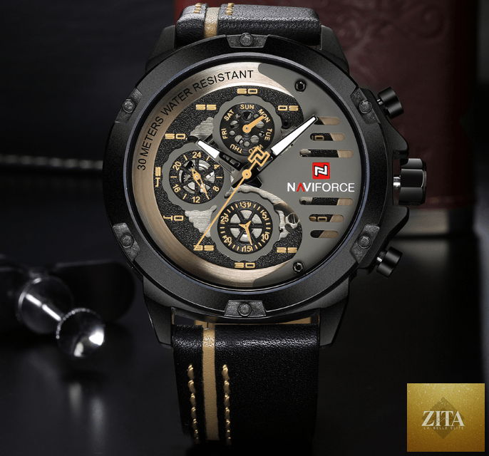 Men's Stevvex sports waterproof wristwatch with chronometers, leather belt, multifunction design, ideal for active wear.
