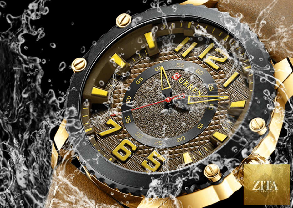 Men's waterproof sport watch by Stevvex with leather belts, large numbers, and a unique design for active wear and casual style.