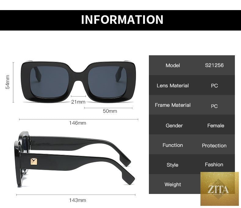 Large retro square sunglasses by FitiqueFit featuring bold black frames and dark tinted lenses, stylish eye wear for a vintage look.
