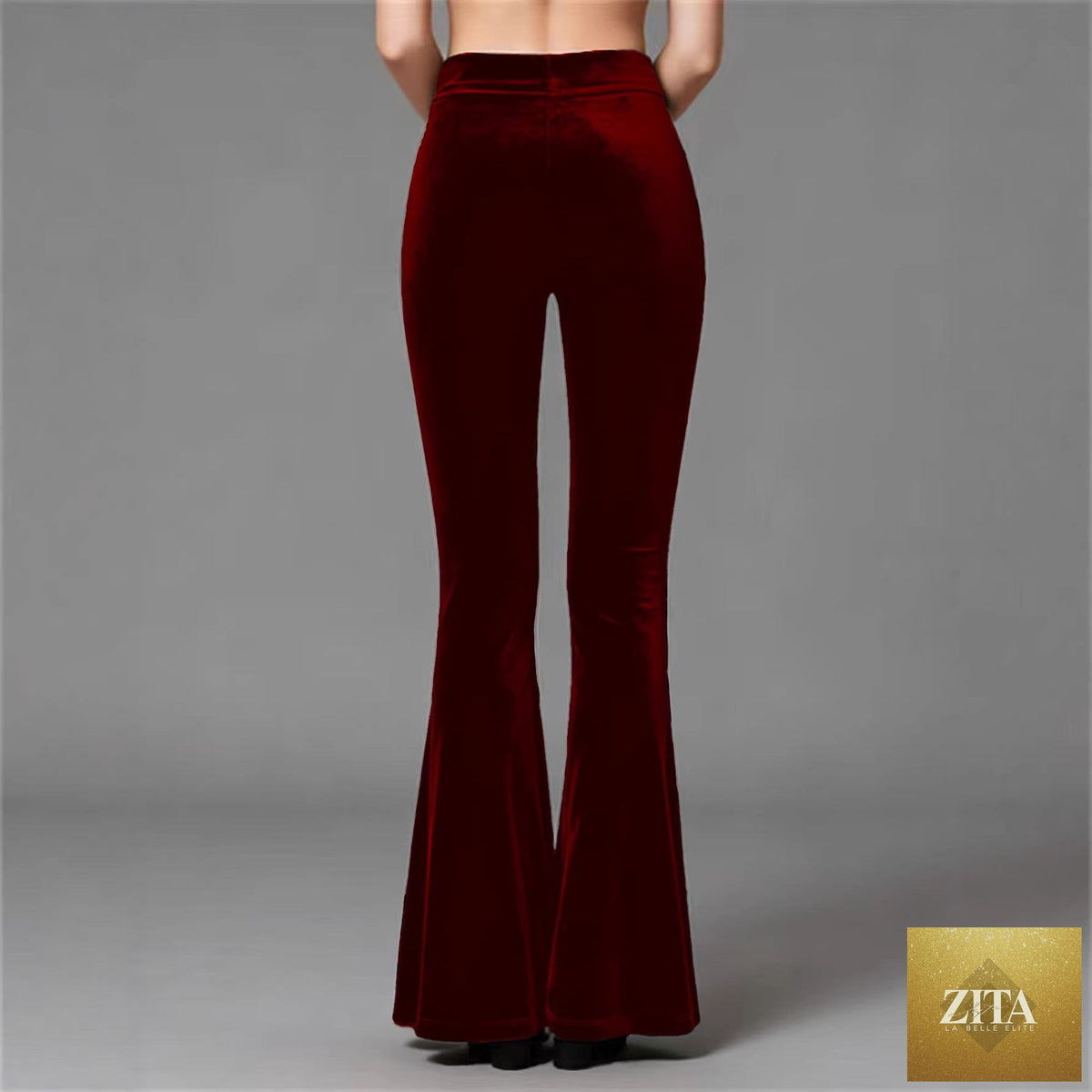 High-waisted women's casual flared pants with slimming fit, black fabric, and stylish design, suitable for everyday wear.