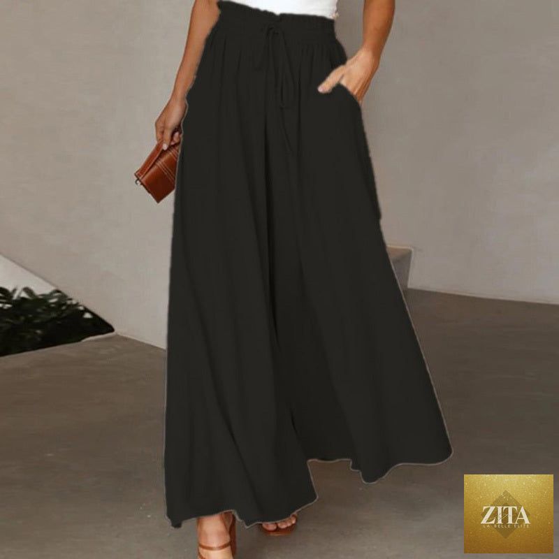 Women's high waist wide leg casual pants by Zita La Belle Elite, shown in a relaxed fit with a comfortable, stylish design.
