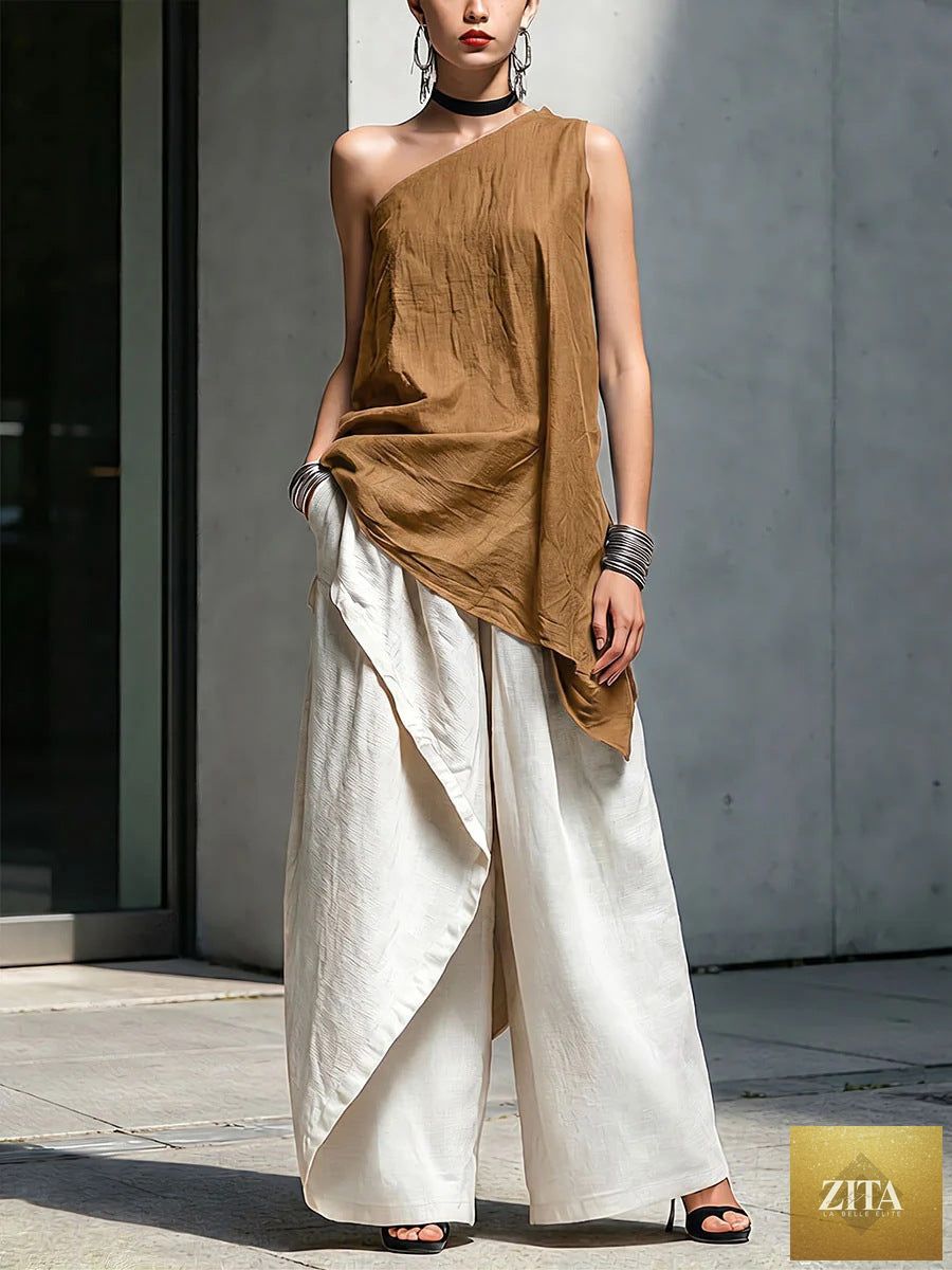 Women's one-shoulder asymmetric sleeveless top by Zita La Belle Elite, featuring a stylish and modern design.