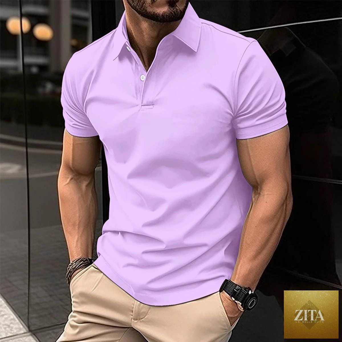 Mandotos men's summer short sleeve polo shirt in solid color with button lapel, featuring a classic polo top design.