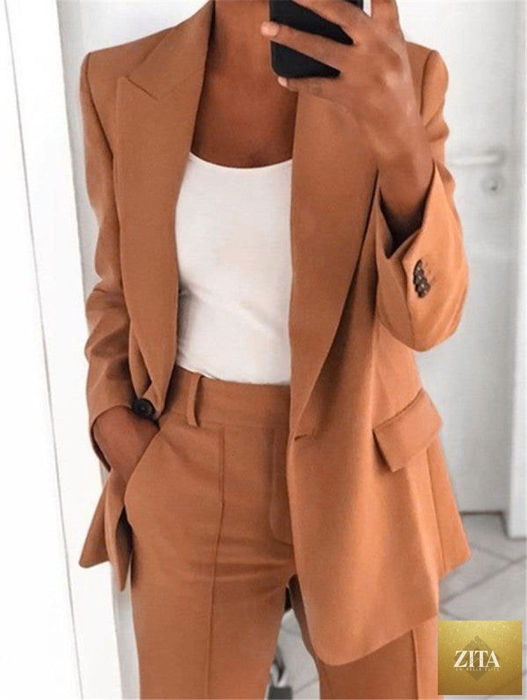 FitiqueFit two-piece suit with a lapel blazer and slim-fit trousers in various colors, available in XS to 5XL.