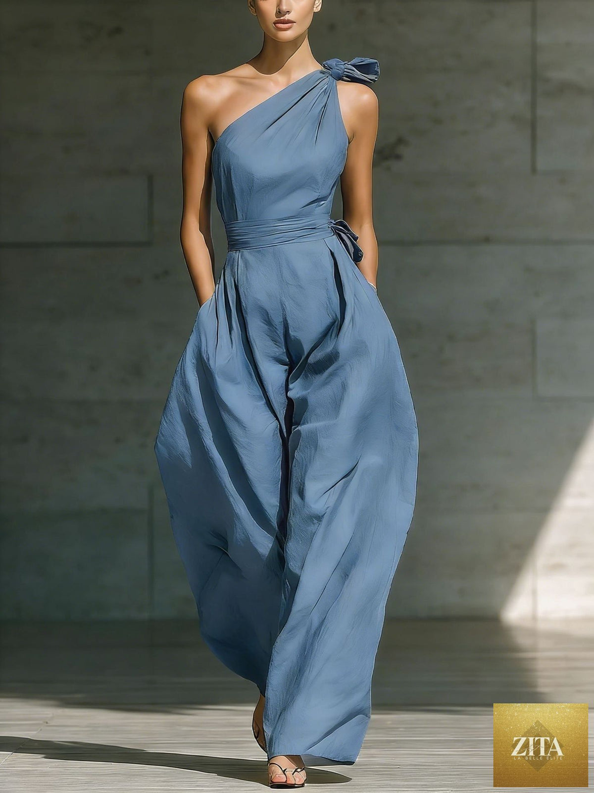 Zita La Belle Elite women's sleeveless off-shoulder wide-leg jumpsuit with belt, casualwear, relaxed fit and stylish design