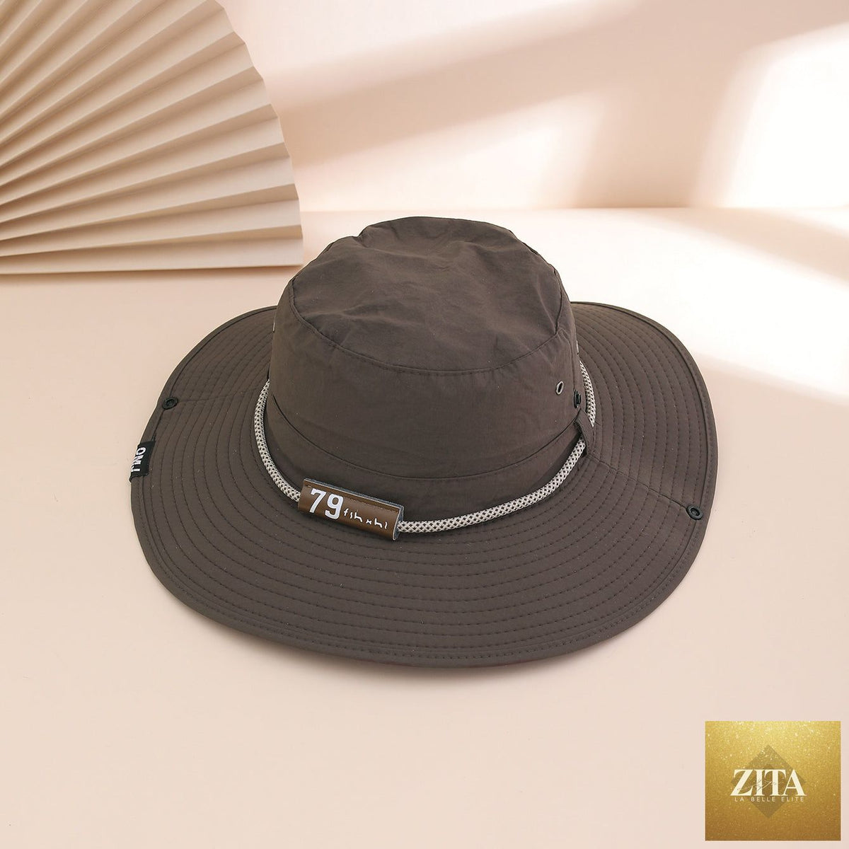 Zita La Belle Elite wide-brim leather patch fisherman hat with UV sun protection, outdoor hat, stylish and functional headwear