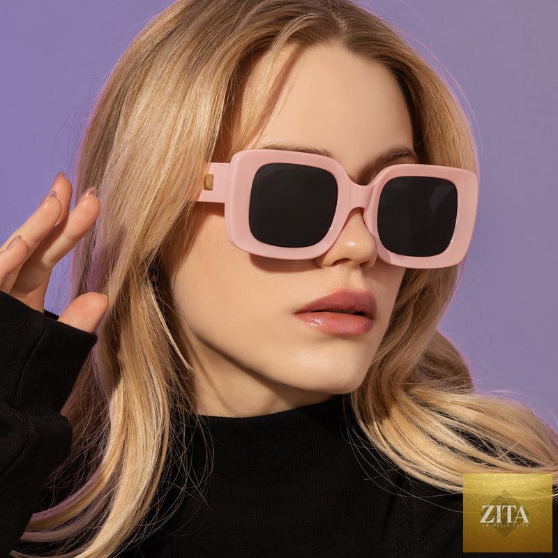 Retro square large frame sunglasses by FitiqueFit, stylish eyewear with bold acetate frames and dark tinted lenses.