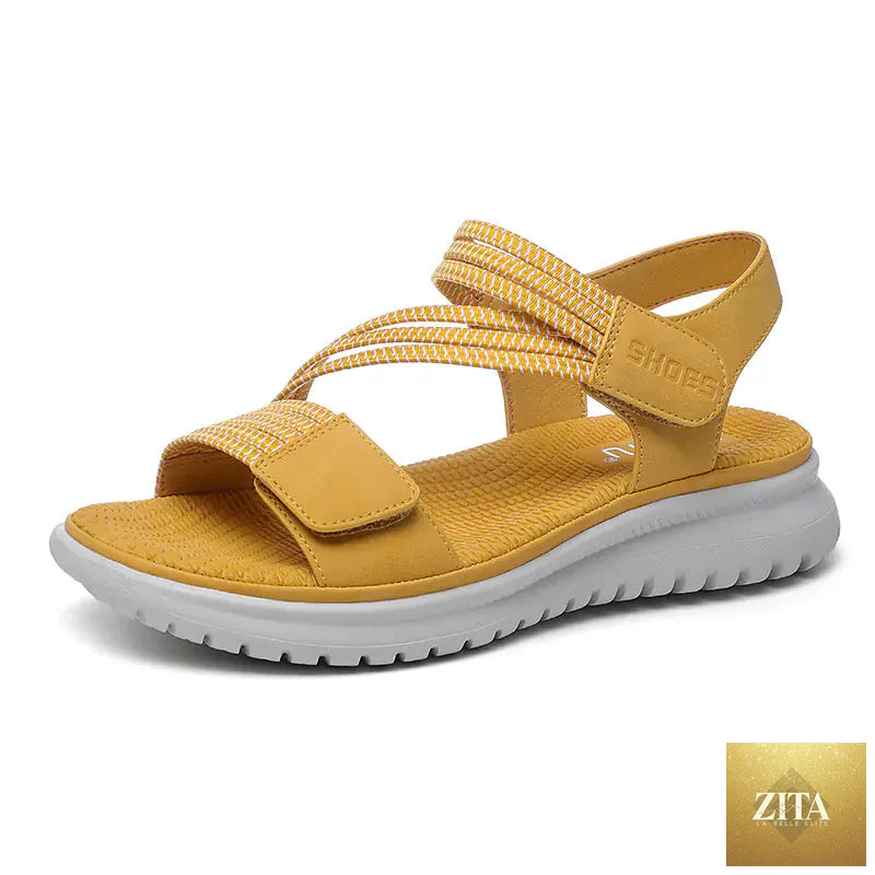 Lightweight sporty wedge heel women's sandals in neutral tones with open toes and adjustable straps from Trendy Attic Store01