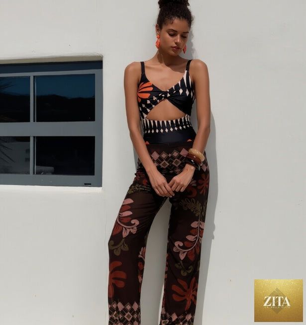 Zita La Belle Elite women's 2-piece swimwear set with sleeveless top and wide-leg pants, perfect for beach or poolside lounging.