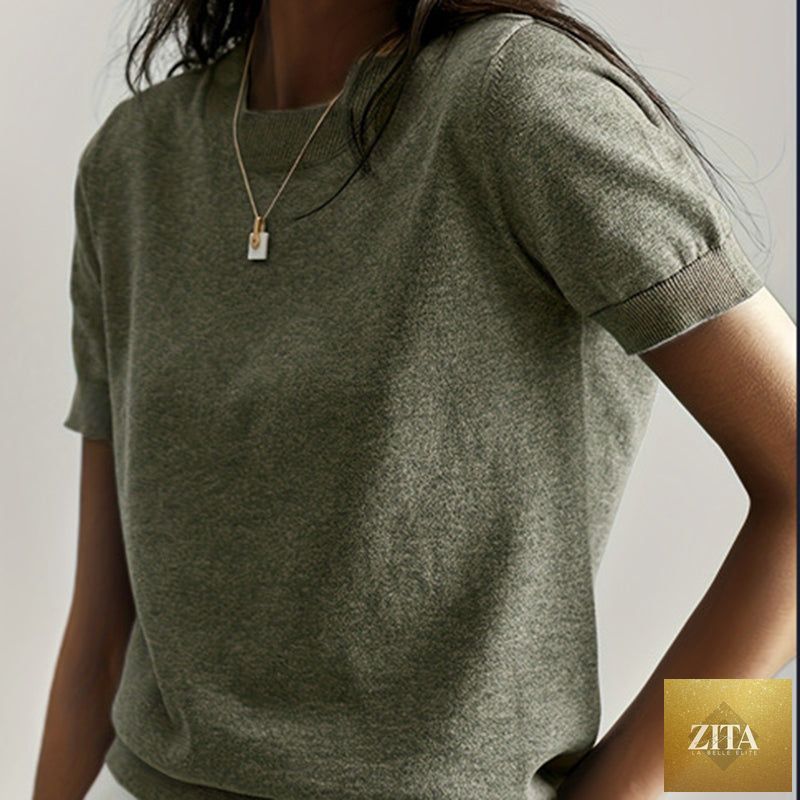 Women’s soft stretch minimalist T-shirt by Zita La Belle Elite, casual slim fit top in a neutral color, perfect for everyday wear.