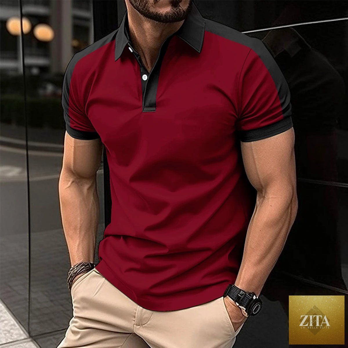 Men's short sleeve business polo shirt by MANDOTOS, casual summer men's shirt with a classic collar and lightweight fabric.