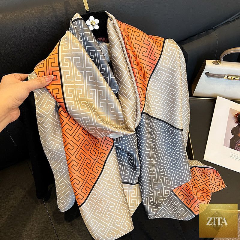 Elegant silk scarf for women by My Store, perfect for spring and summer sun protection, featuring a stylish, long design.