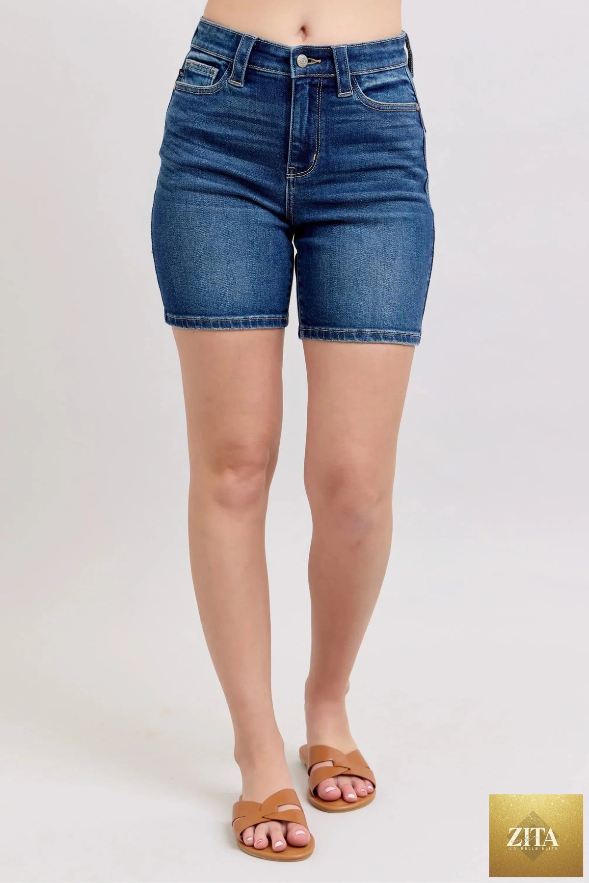 Wild and Free Boutique Judy Blue high waist bermuda jeans with back flap pockets, plus size denim bottoms for a stylish look.