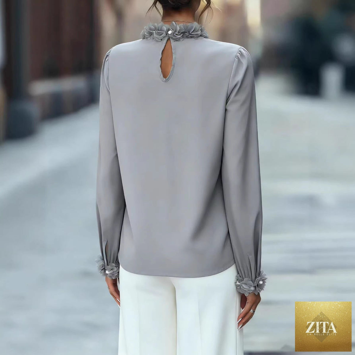 Elegant French-style long-sleeve blouse for women by Zita La Belle Elite, featuring a classic design and feminine details.