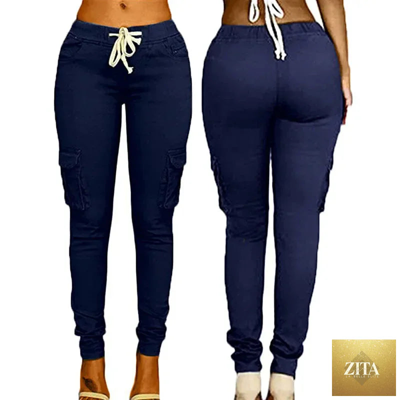 Elegant elastic women’s oversize drawstring long pencil pants in black, suitable for office and casual wear by nowadaysfashion.