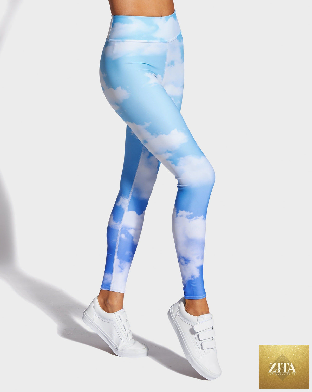 Blue Skies yoga leggings by RUFFHAUS NYC, featuring a comfortable fit with vibrant blue fabric and sleek design.
