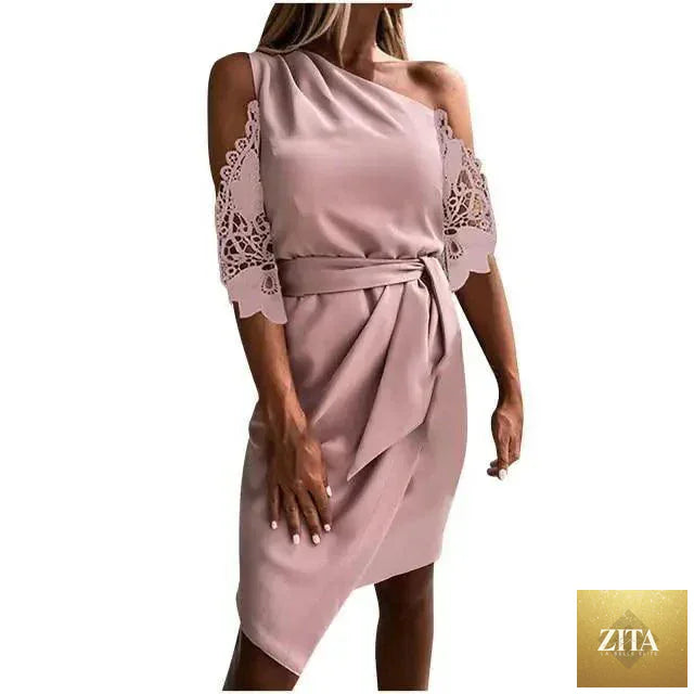 Stevvex luxury summer women's strapless lace hollow-out dress with solid design, perfect for casual summer fashion.