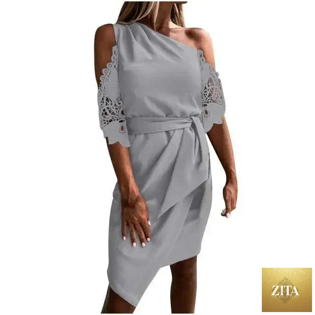 Stevvex luxury summer women's strapless lace dress with hollow-out design, casual solid style, perfect for warm-weather fashion.