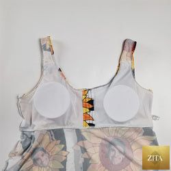 Vintage cowgirl tankini and boy shorts swim set by Baha Ranch Western Wear, featuring Western-inspired design and vibrant colors.