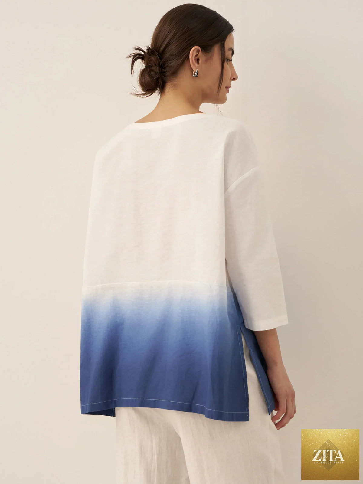 LINTICO Linen White Boat Neck Oversized Top, lightweight linen blend blouse with relaxed fit and boat neckline, casual and stylish.