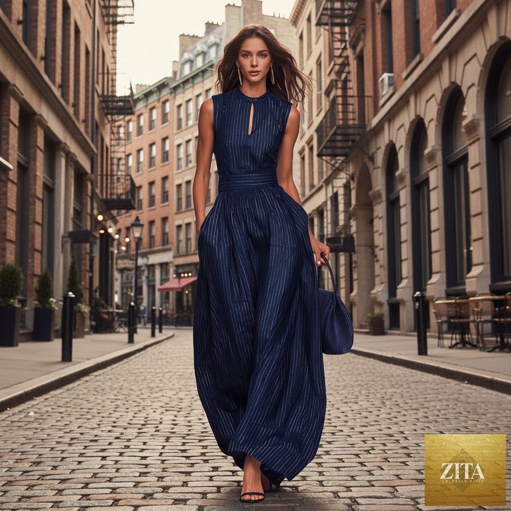 Women's sleeveless striped wide-leg jumpsuit with pockets by Zita La Belle Elite, shown on a model in casualwear style.