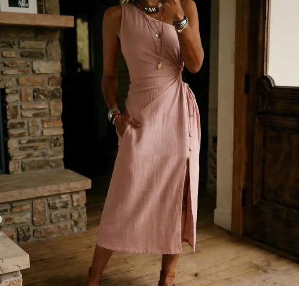 Sleeveless Split Maxi Dress – Loose A-Line, 6 Colors