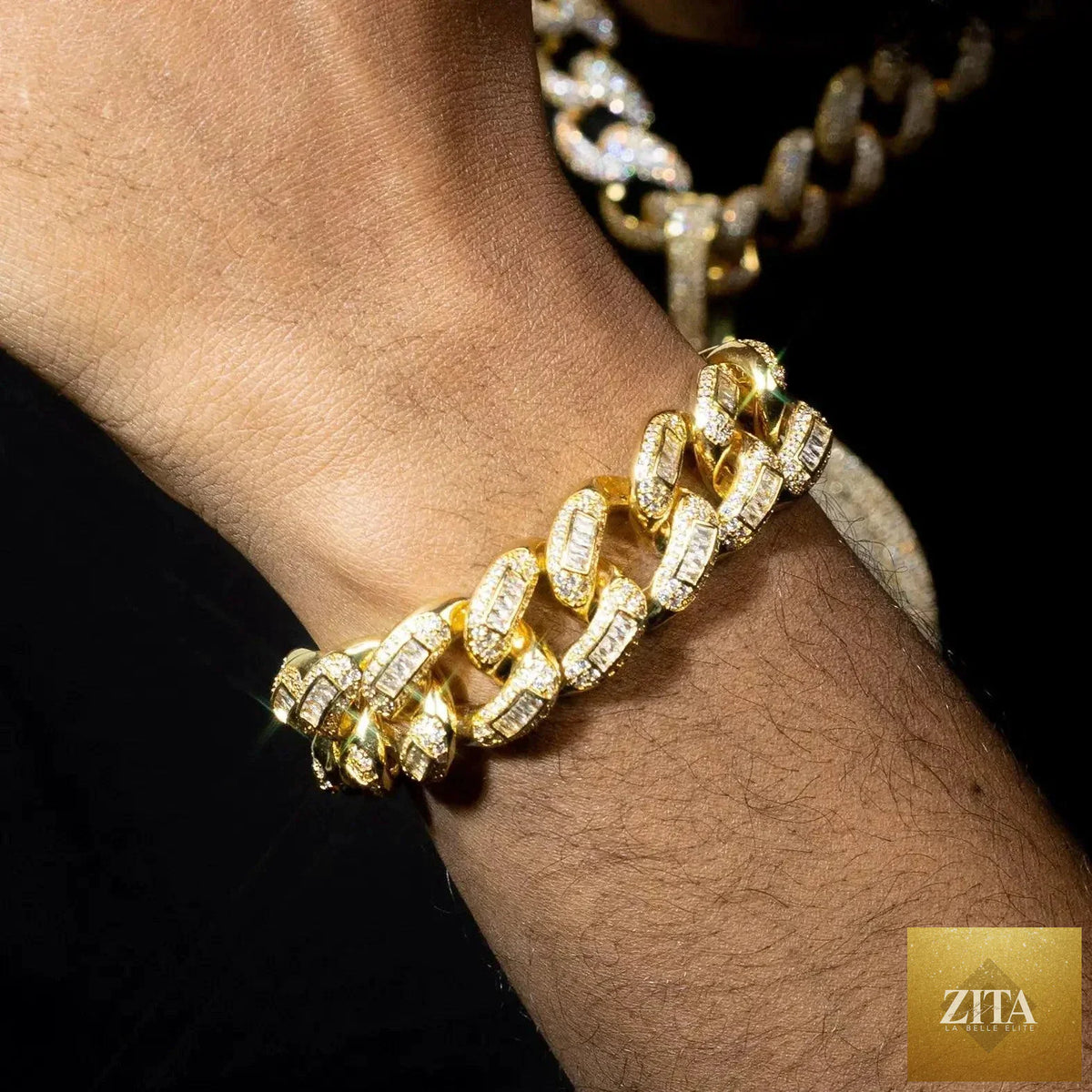 Luxury gold Cuban bracelet by MANDOTOS, 20mm wide with thick, polished links for a stylish, high-end jewelry look.