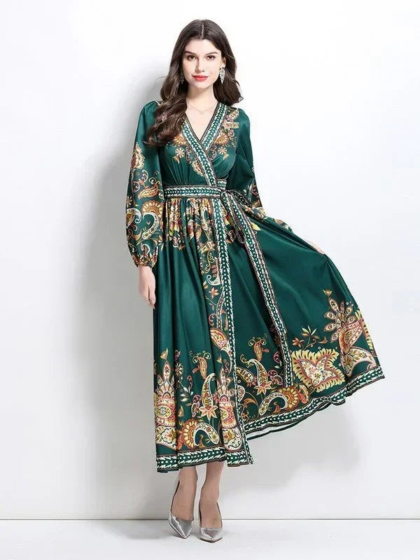 Femstylo women's long maxi dress in flowing fabric, stylish and elegant for women's fashion, shown on a model.