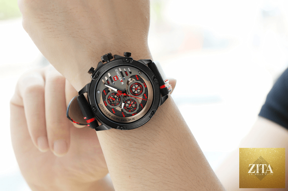 Men's Stevvex sports waterproof wristwatch with chronometers, leather belt, multifunction design, suitable for active and casual wear.