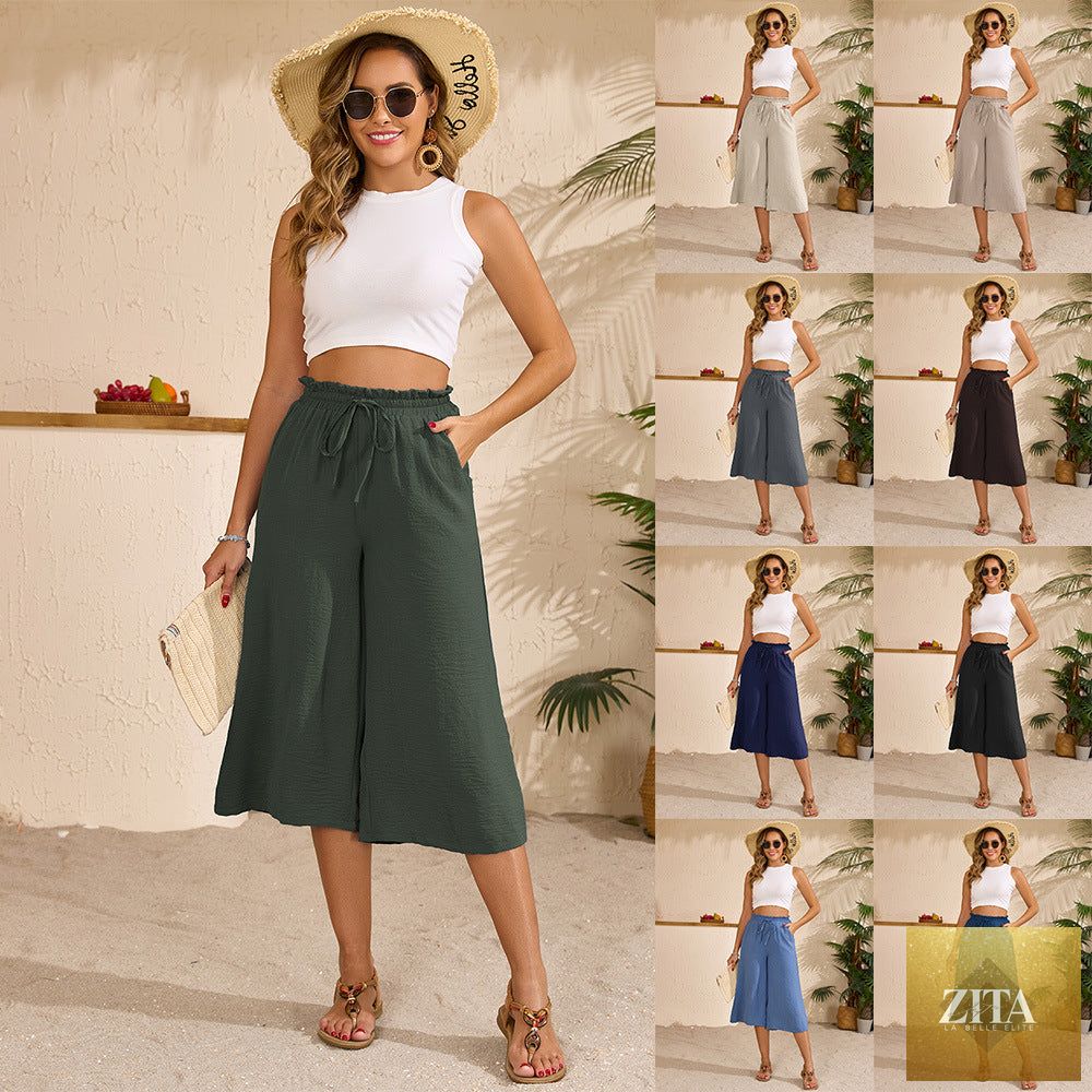 Women’s elastic cropped wide-leg pants by Zita La Belle Elite, casualwear with a relaxed fit and comfortable waistband.