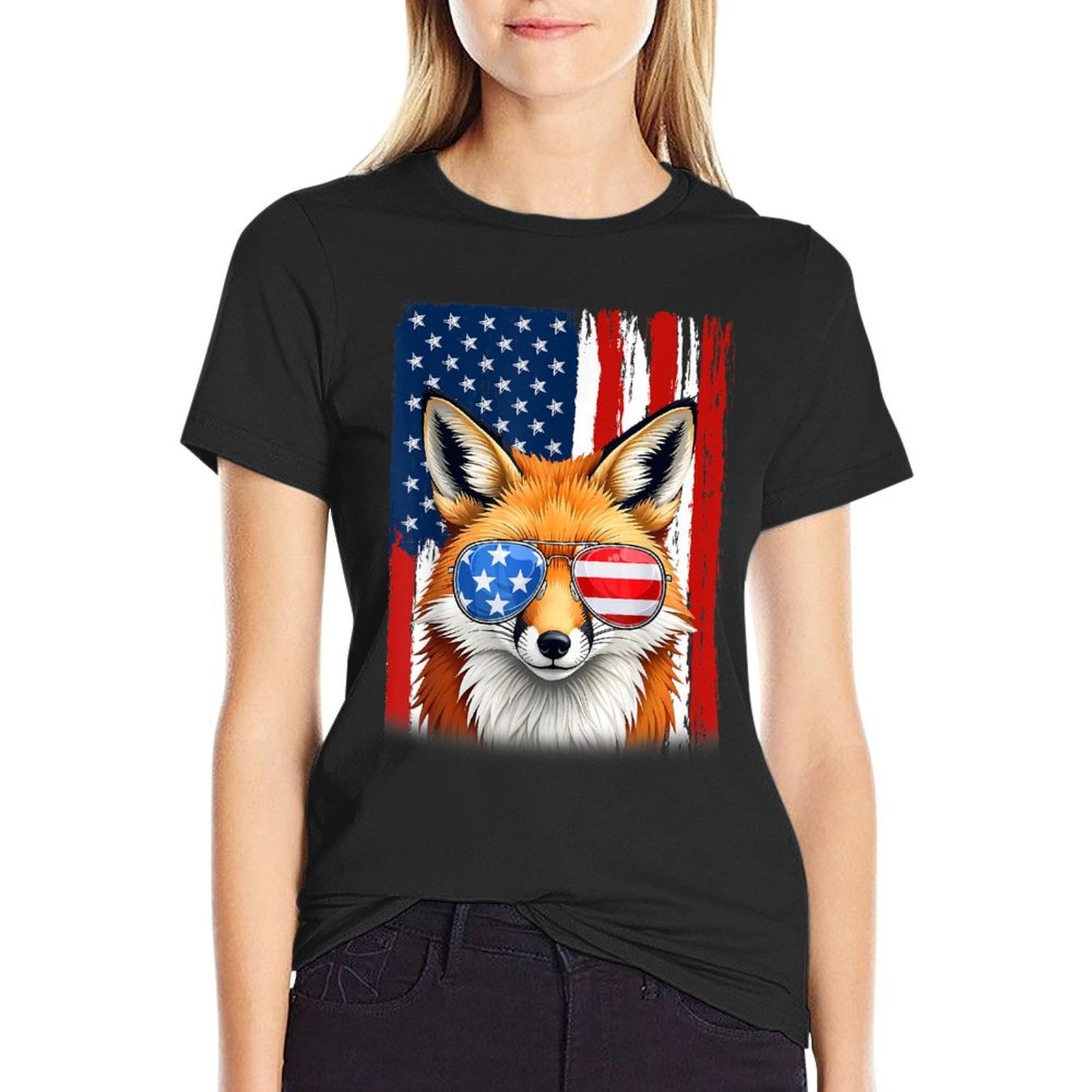Fox US America Men Women 4th of July Patriotic Breathable T-Shirt