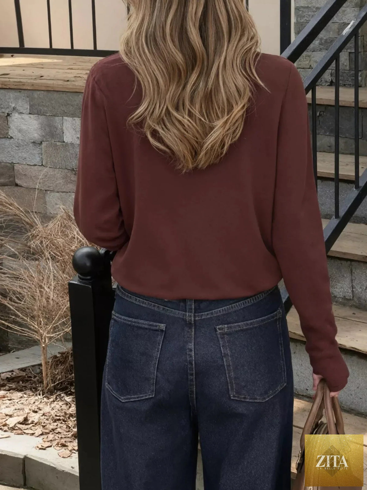 Scarf-Accented Long Sleeve Sweater