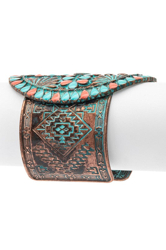 Oversize Western Statement Open Cuff Jade Icarus