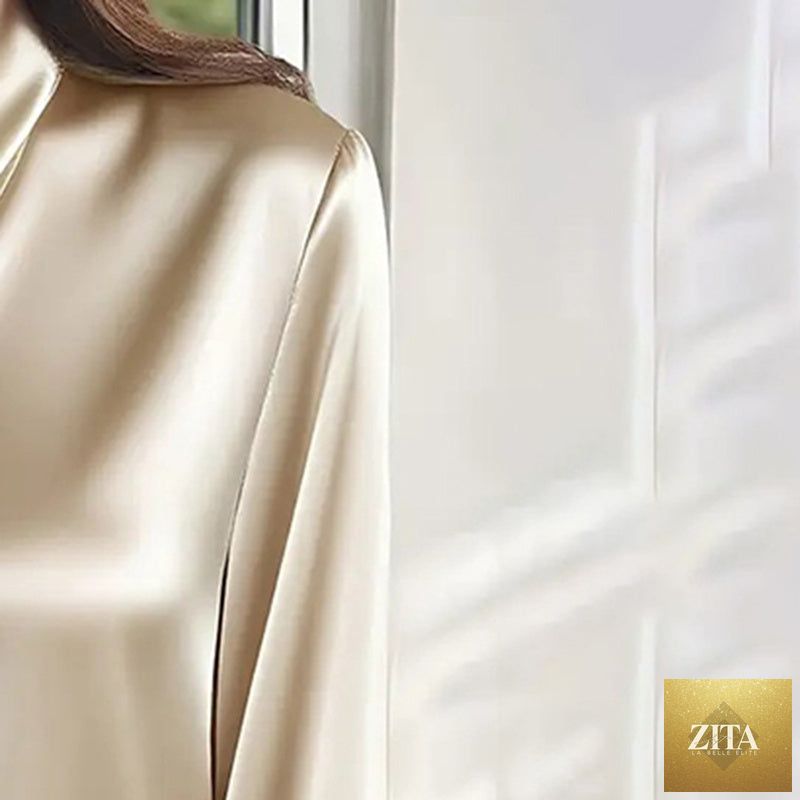 Women's lightweight casual blouse by FitiqueFit with ribbon detail, perfect for business casual or everyday wear.