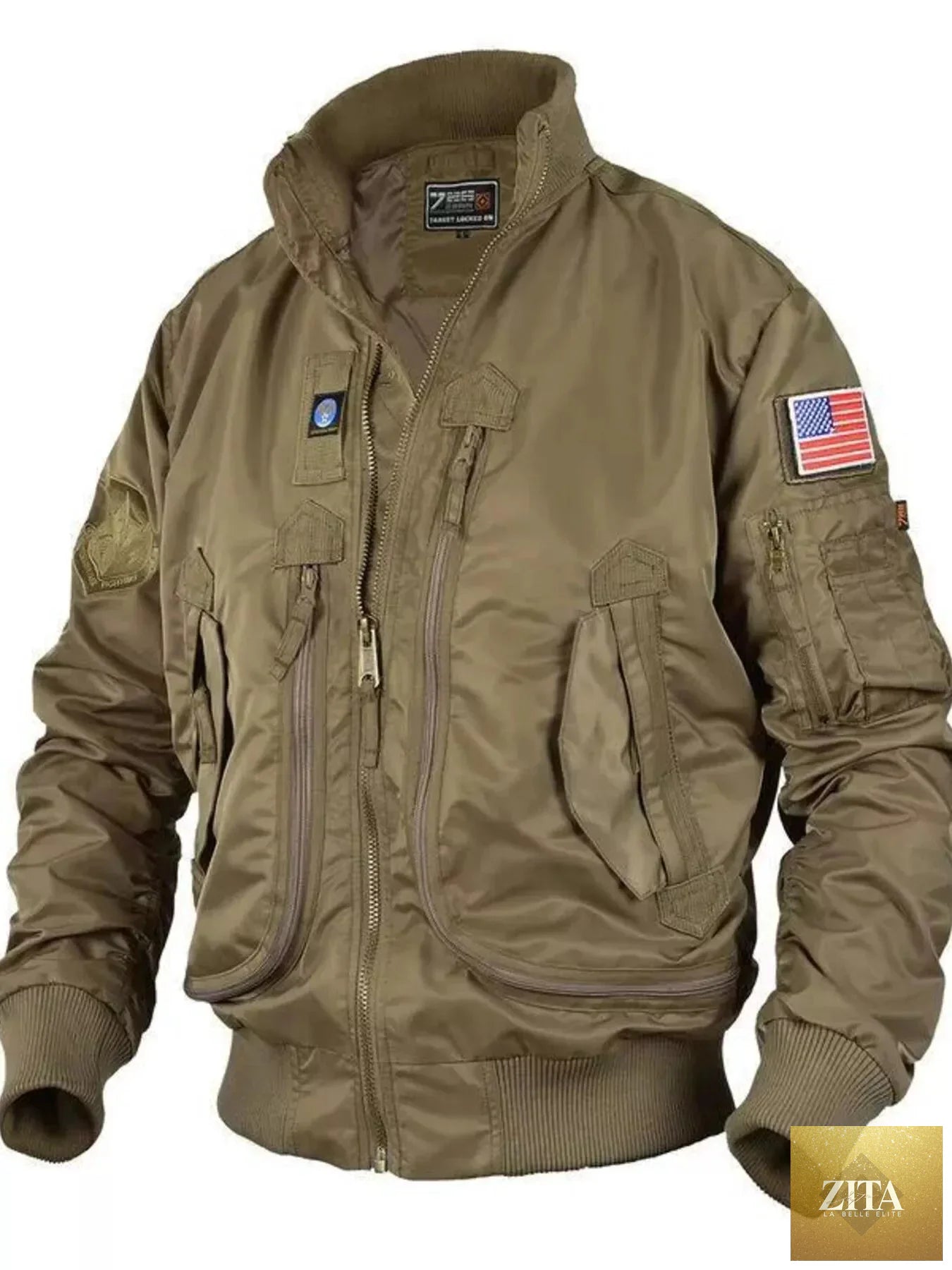 Men's Plus Size Zip Up Bomber Jacket with Multiple Pockets