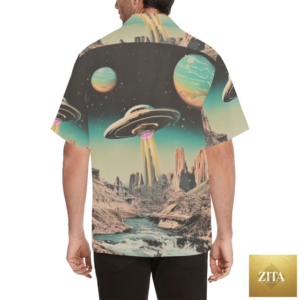 Retro Pop Western Space Cowboy Camp Shirt by Baha Ranch Western Wear, featuring a vintage-inspired western design with space-themed accents.