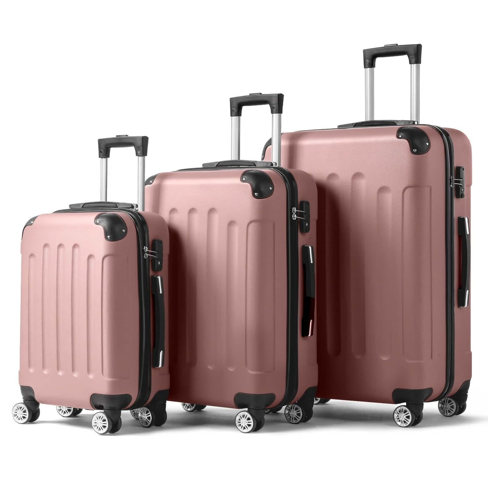 Set of three DailySale hard shell travel bags with TSA locks, 20/24/28 inch spinner wheels for easy mobility.