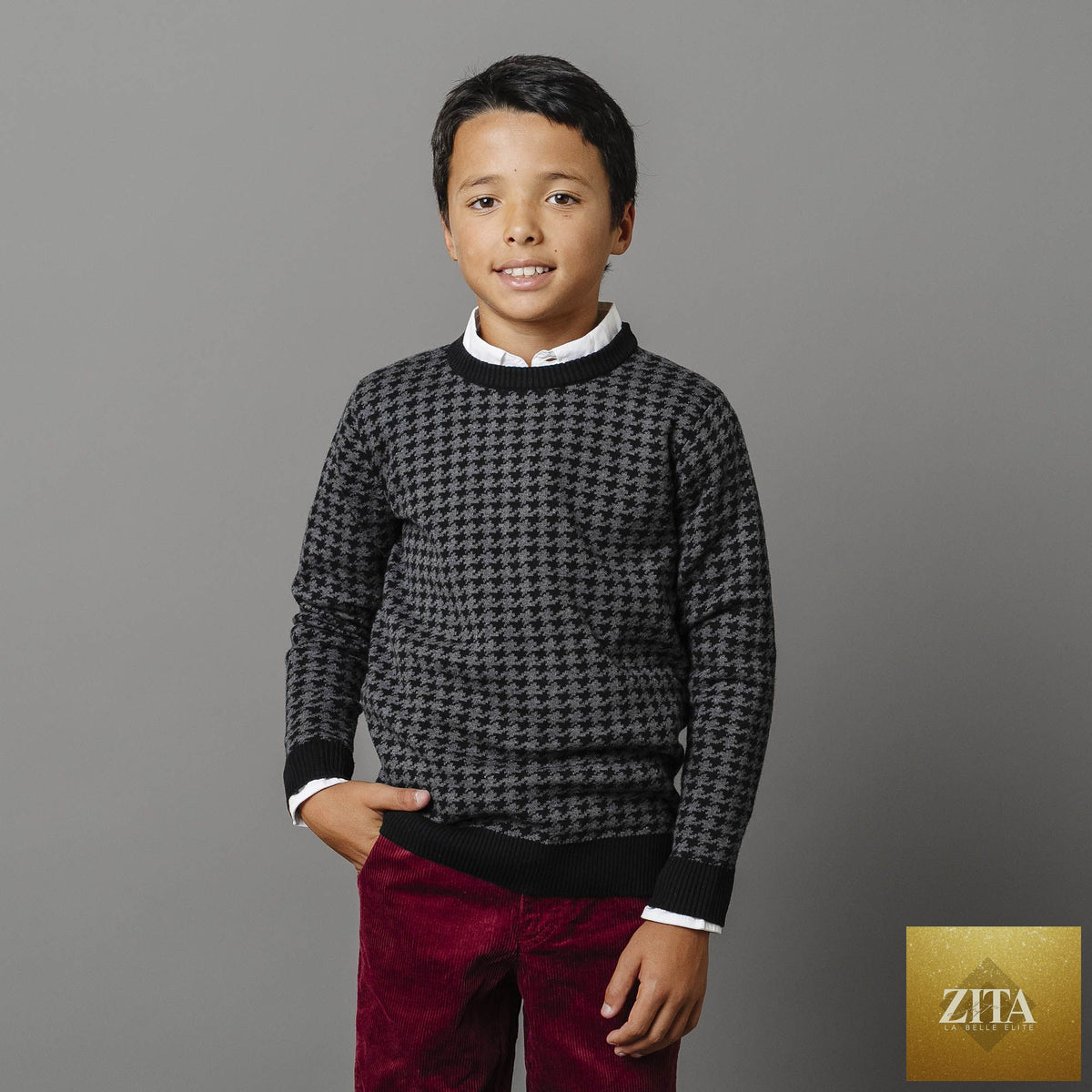 Hope & Henry organic baby intarsia crew neck sweater with colorful knit pattern, soft and cozy for infants.