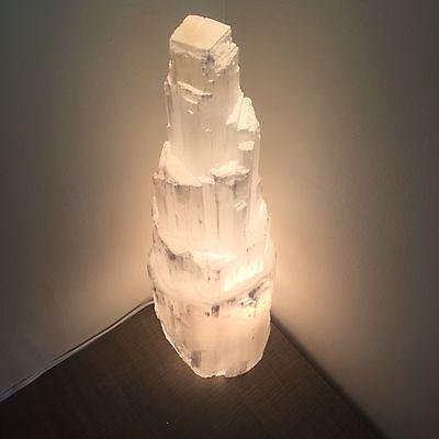 Selenite Crystal Skyscraper Lamp Prime Teal Lily